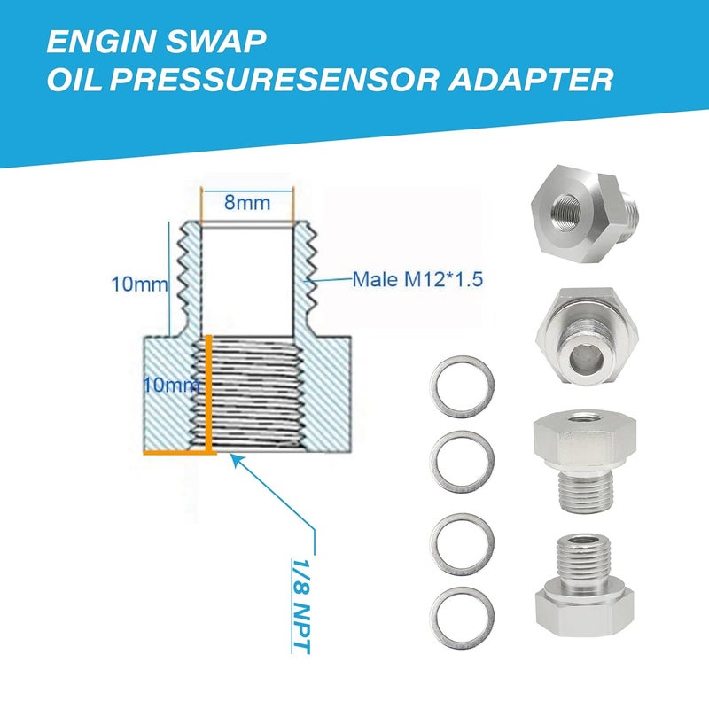 TFNBR M16x1.5 & M12x1.5 to 1/8 NPT Oil Pressure Sensor Adapter, Compatible with All GM LS Engines (LS1/LSX/LS3 4.2L/4.3L/4.8L/5.3L/6.0L/6.2L), Special Accessory for LS Swap - Image 4